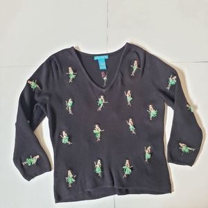 ALEXANDRA BARTLETT HULA GIRL SWEATER BLACK SIZE S